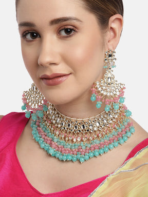 Turquoise Blue Gold-Plated Kundan Jewellery Set