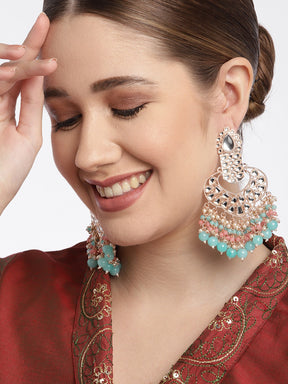 Turquoise Blue & Pink Kundan Classic Drop Earrings