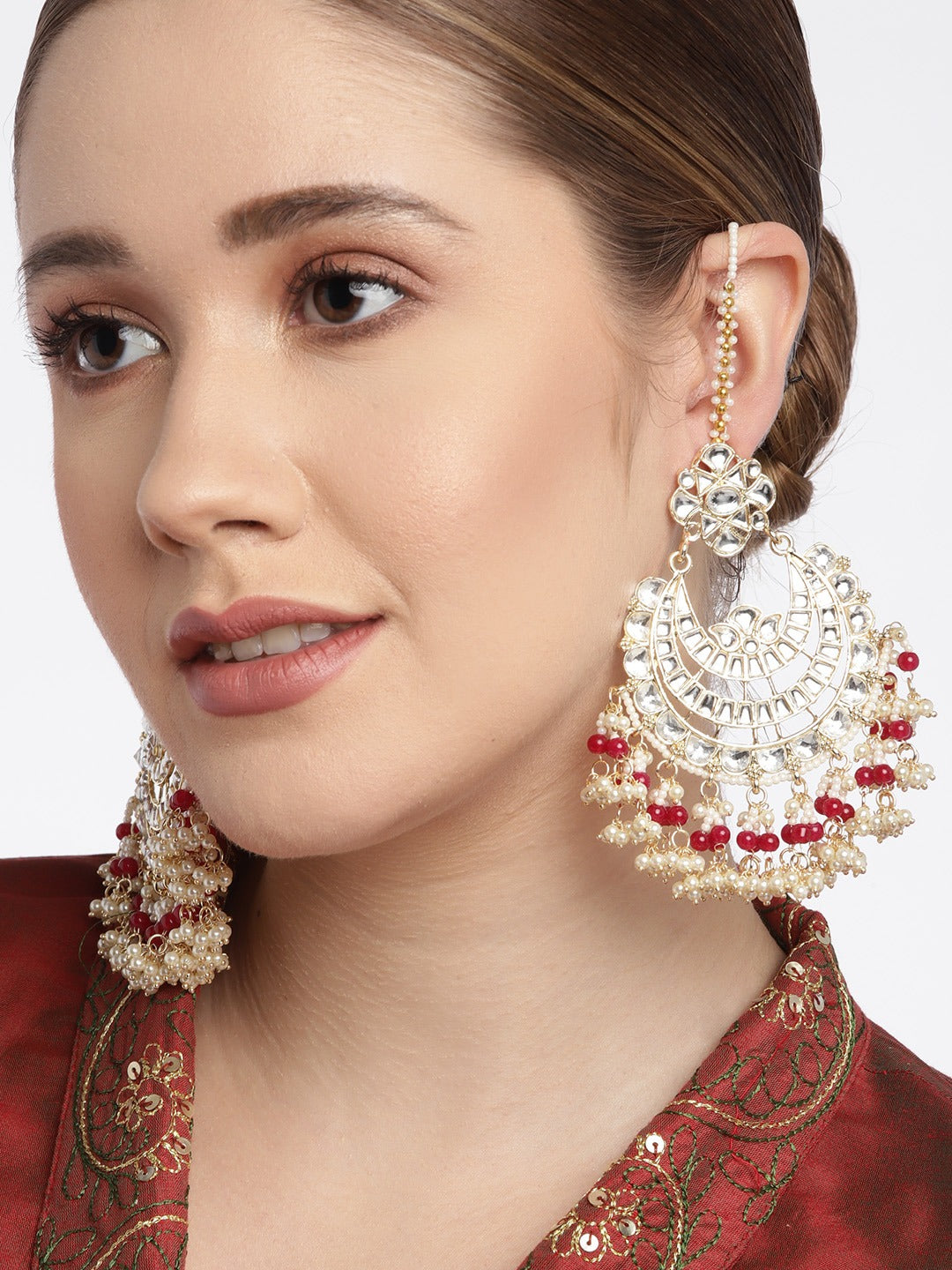 White Kundan Circular Chandbalis Earrings