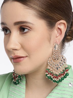 Green & Red Kundan Classic Drop Earrings