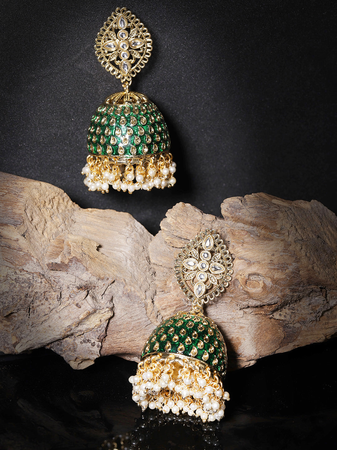 Green Gold-Plated Kundan Jhumka