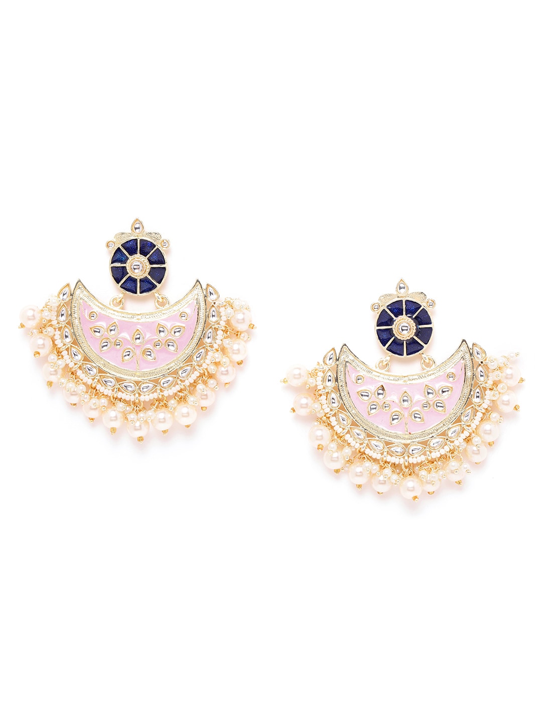 Pink Kundan Studded & Beaded Handcrafted Chandbalis