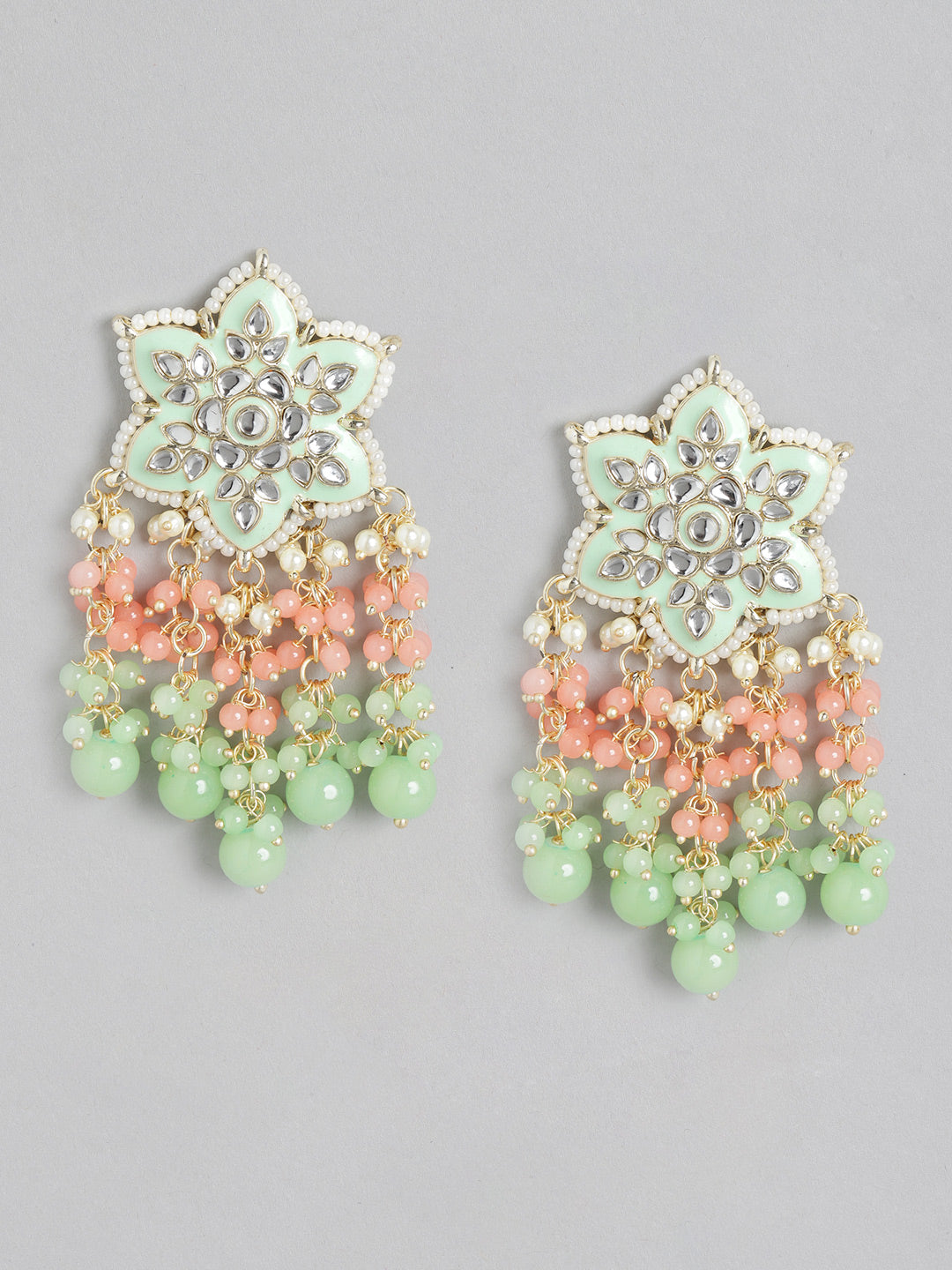 Sea Green & Peach-Coloured Star Shaped Studs Earrings