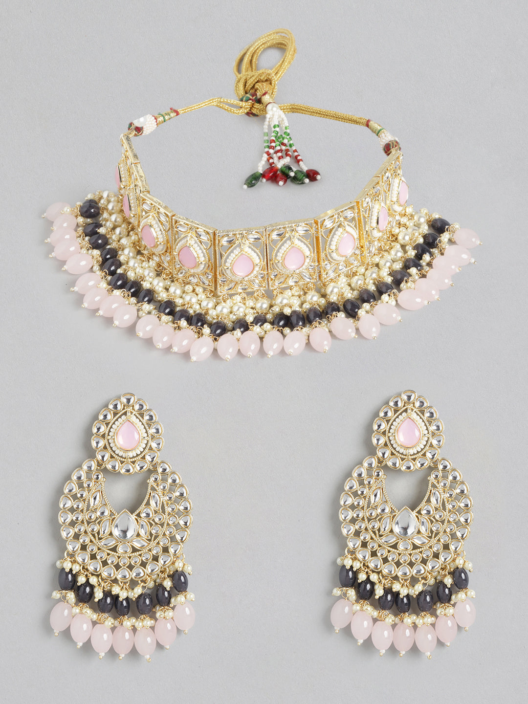 Pink & Gold-Plated Kundan Jewellery Set