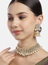 White Gold-Plated Kundan-Studded & Beaded Jewellery Set