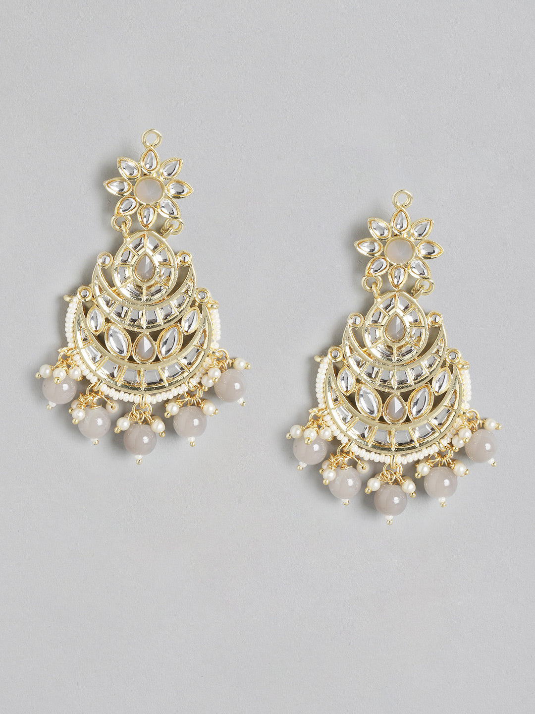 Grey Kundan Crescent Shaped Chandbalis Earrings