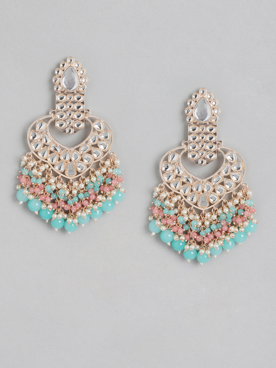 Turquoise Blue & Pink Kundan Classic Drop Earrings