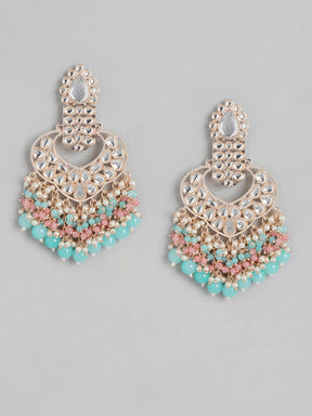 Turquoise Blue & Pink Kundan Classic Drop Earrings