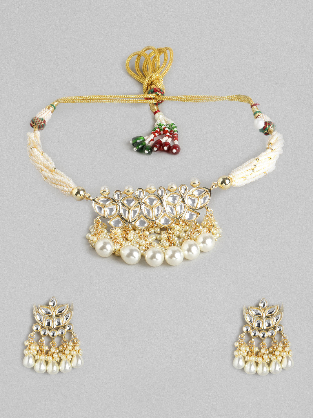 White Gold-Plated Brass Kundan Jewellery Set