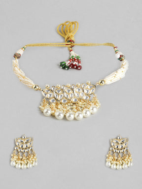 White Gold-Plated Brass Kundan Jewellery Set