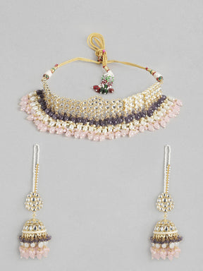 Grey Kundan-Studded Handcrafted Jewellery Set