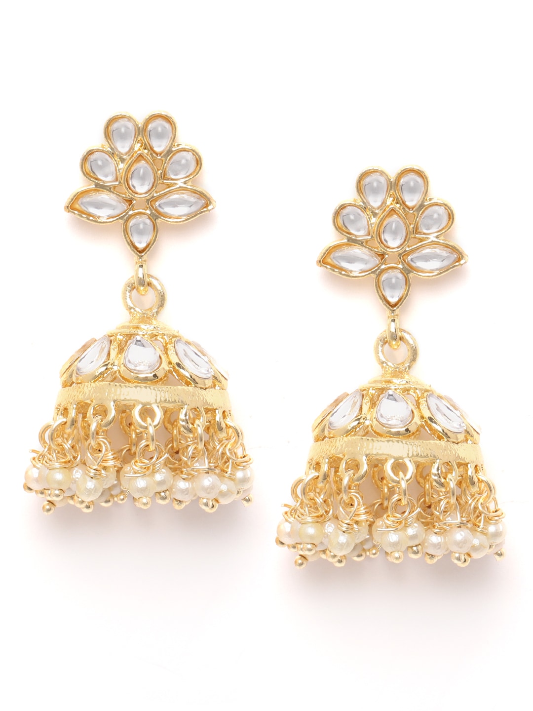 White Kundan Studded & Beaded Dome Shaped Jhumkas