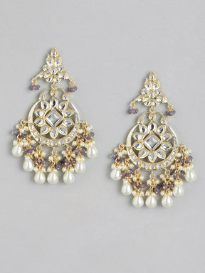 Grey Kundan Crescent Shaped Chandbalis Earrings