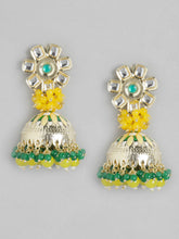 Yellow & Green Kundan Dome Shaped Jhumkas