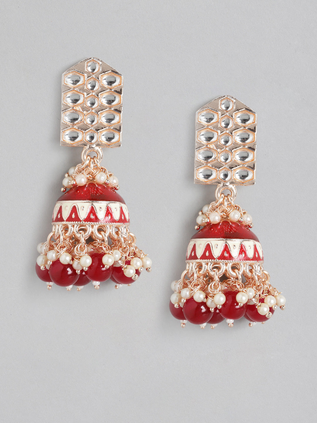 Maroon Kundan Dome Shaped Jhumkas