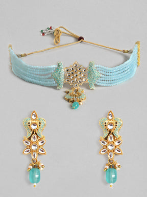 Blue Kundan & Beaded Choker Set