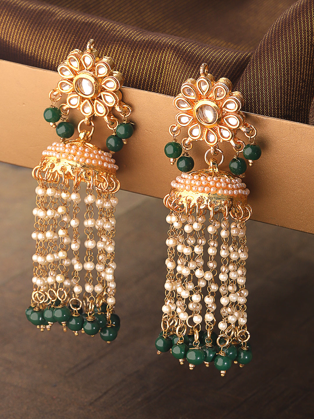 Green Pearl Kundan Jhumka