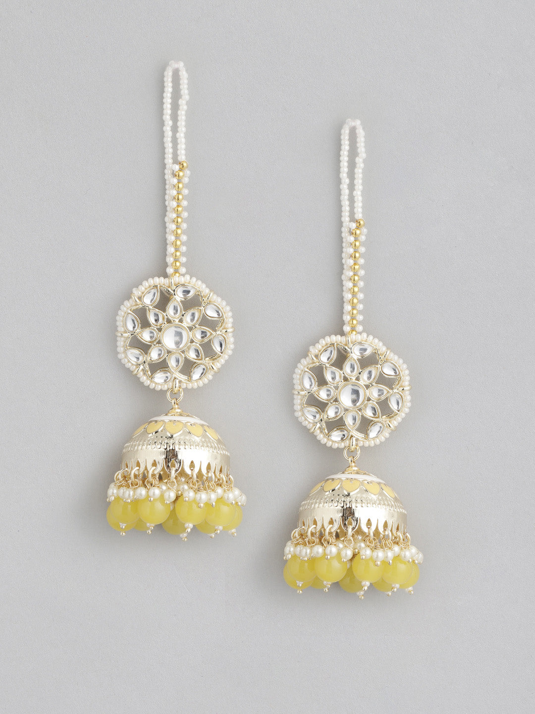 Yellow Kundan Dome Shaped Jhumkas