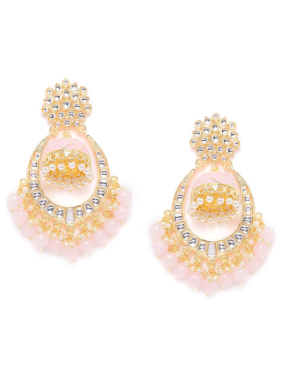 Pink Kundan & Beaded Handcrafted  Jhumkas