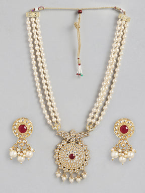 White Gold-Plated Handcrafted Kundan Jewellery Set