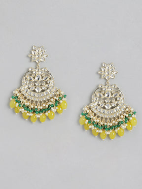 Yellow & Green Kundan Crescent Shaped Chandbalis