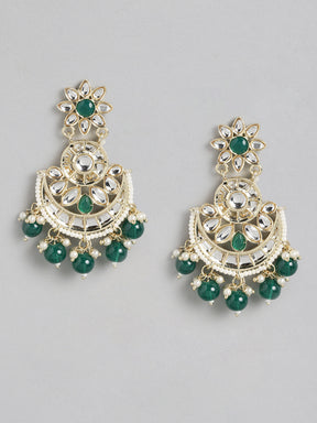 Green Kundan Crescent Shaped Chandbalis Earrings