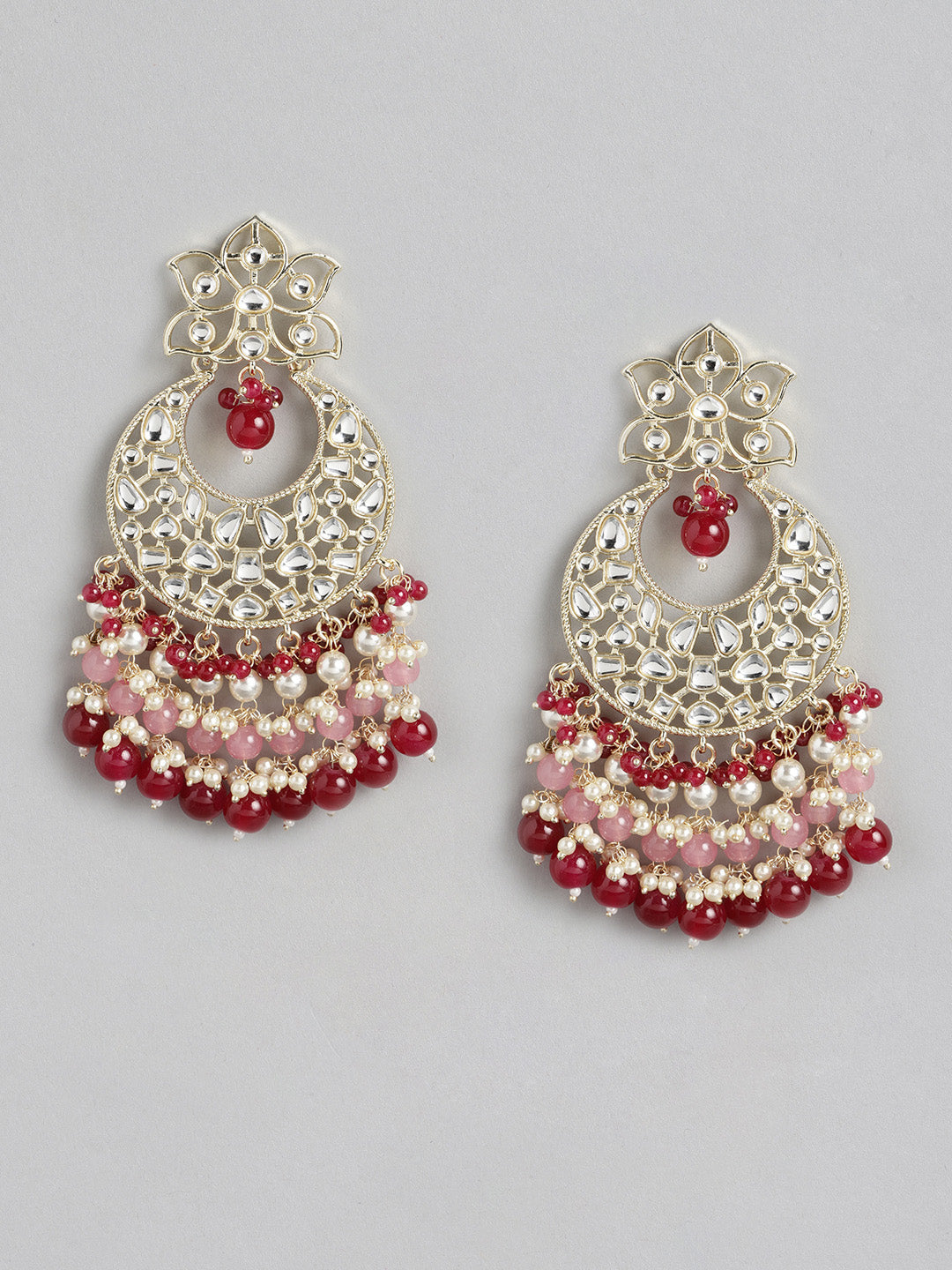 Maroon Kundan Crescent Shaped Chandbali