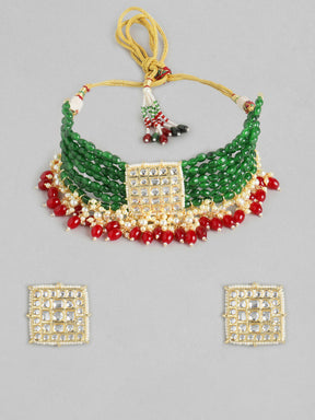 Green Handcrafted Brass Choker Jewellery Set