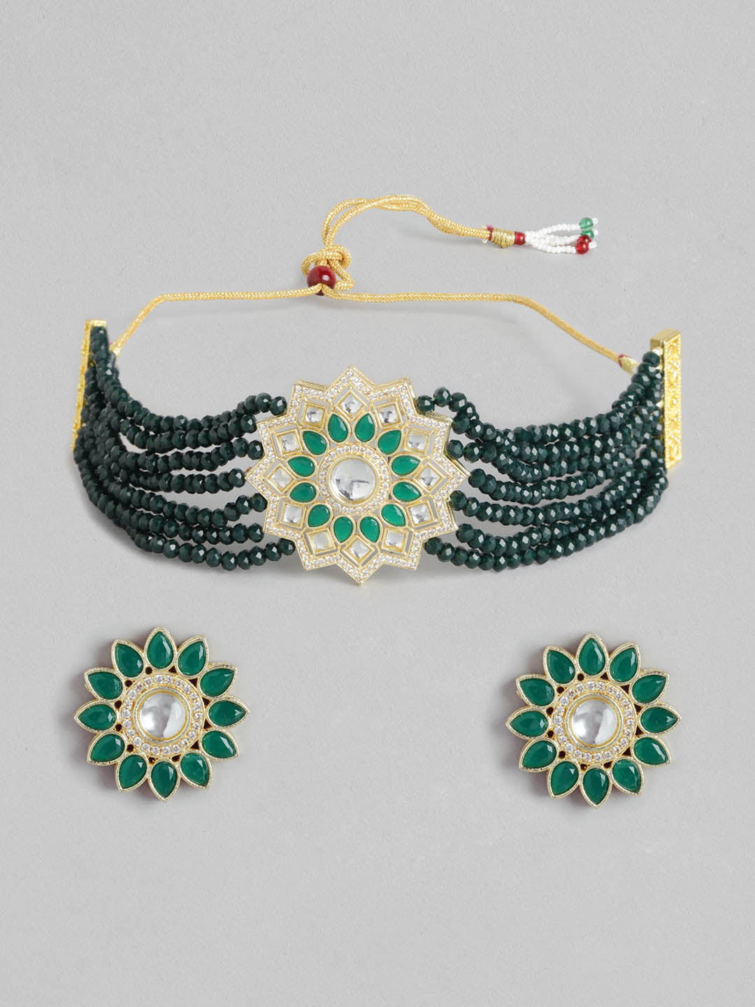 Green Kundan Studded & Beaded Jewellery Set