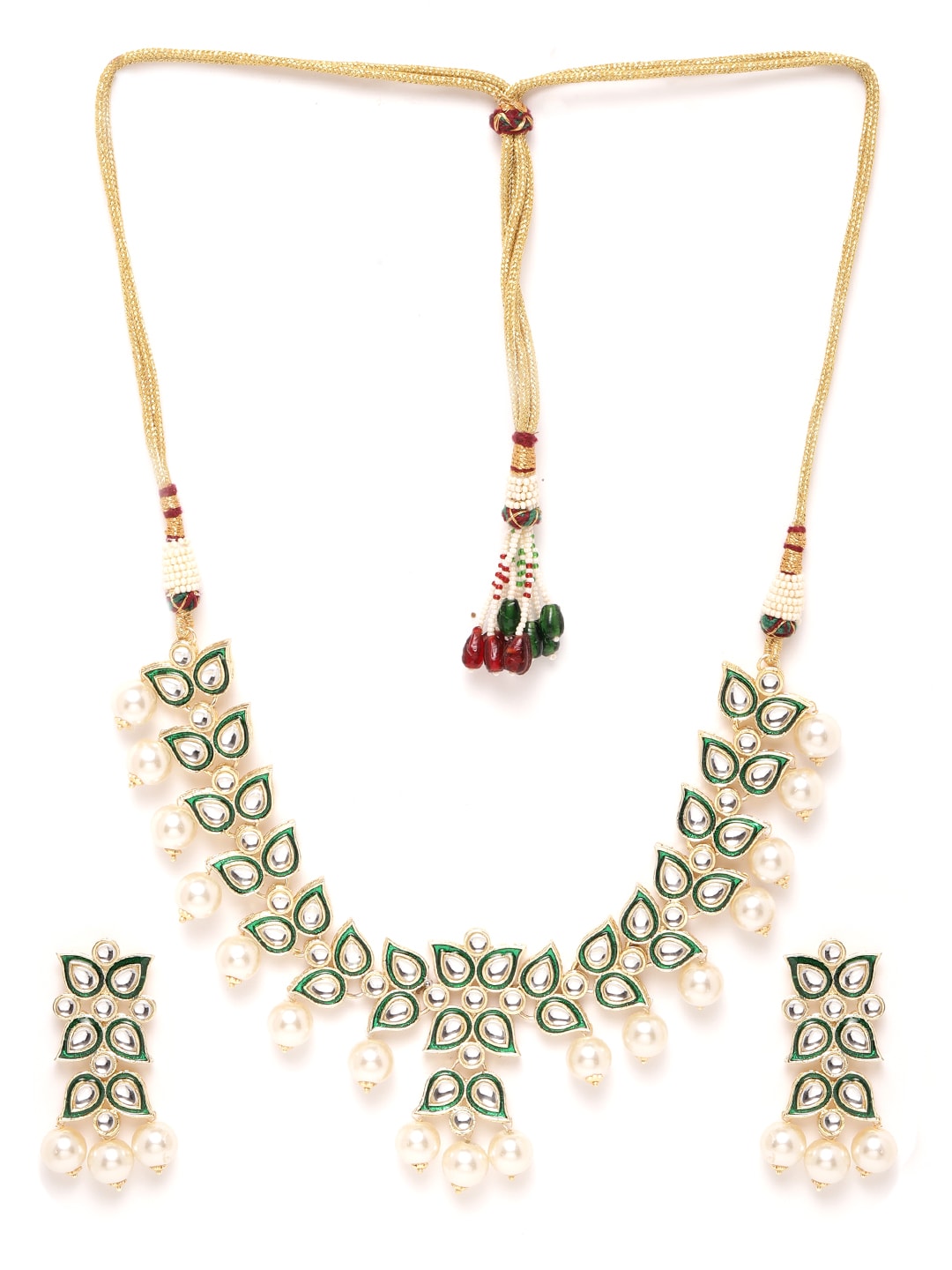 Green Kundan-Studded Meenakari Jewellery Set