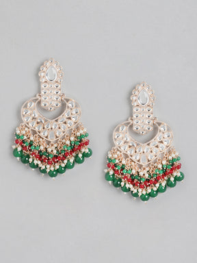 Green & Red Kundan Classic Drop Earrings