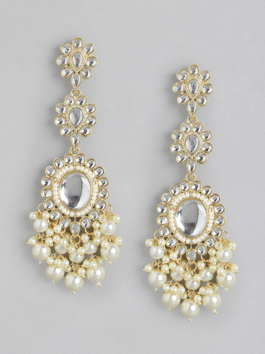 White Kundan Classic Drop Earrings