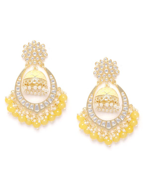 Yellow Kundan & Beaded Handcrafted Jhumkas