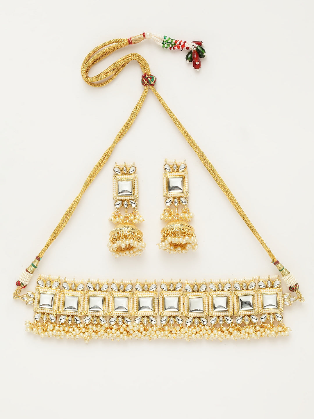 Beige Kundan-Studded Handcrafted Jewellery Set