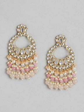 Pink Kundan Studded & Beaded Handcrafted Chandbalis