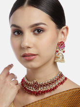 Maroon Gold-Plated Kundan Studded & Beaded Jewellery Set