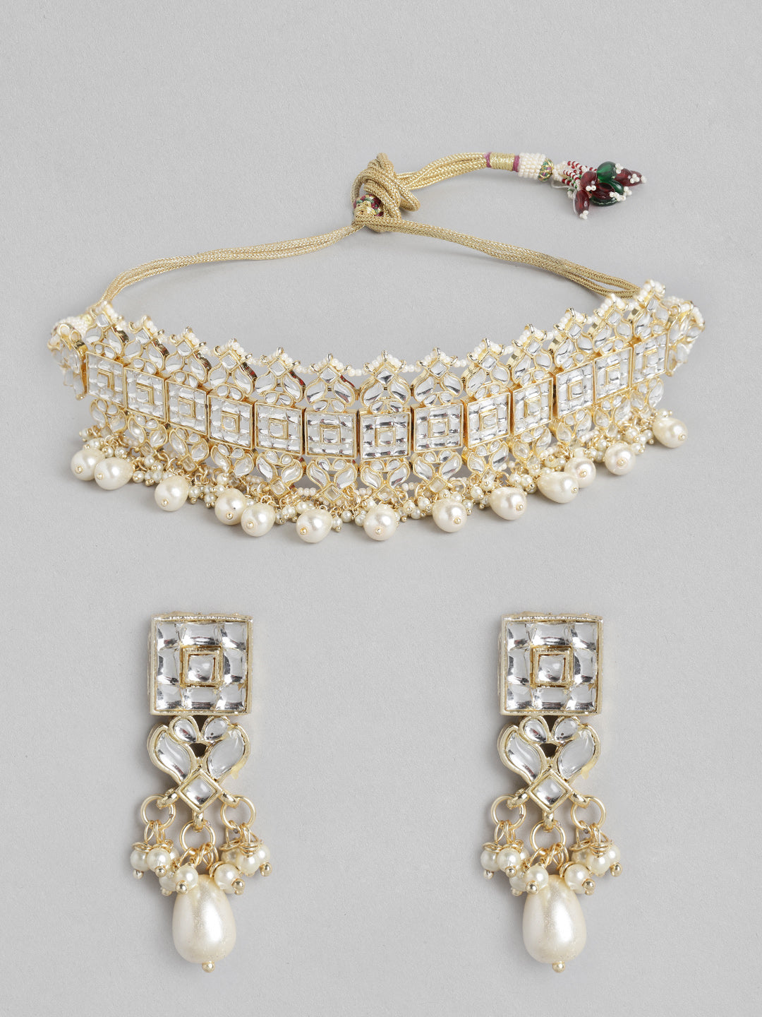 Gold-Plated Kundan-Studded & Beaded Jewellery Set