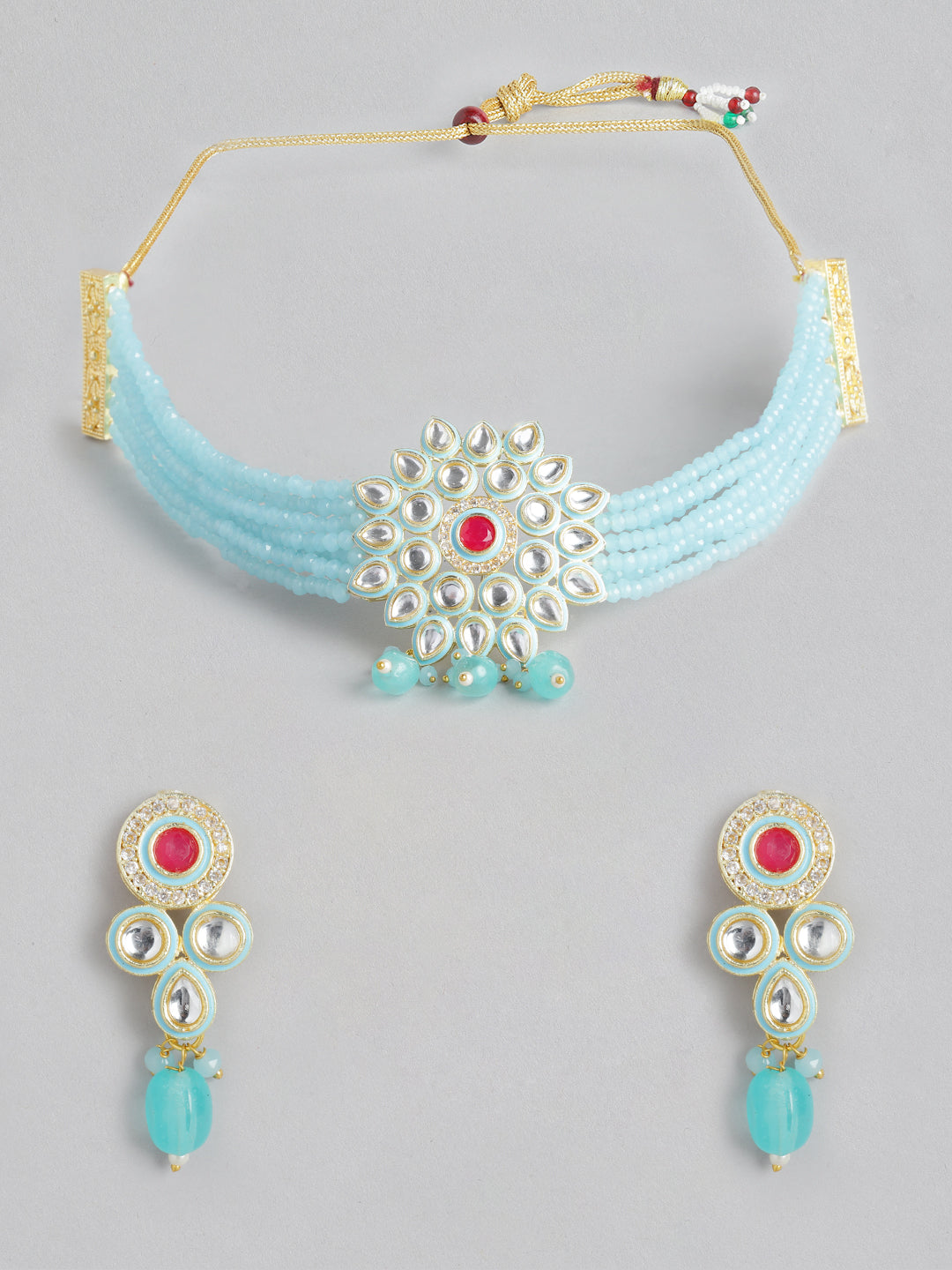 Blue Kundan & Beaded Choker Set