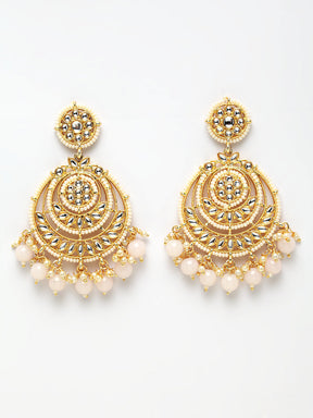 Circular Kundan Pink Pearl ChandBali Earring