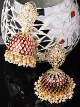 Maroon Gold-Plated Kundan Jhumka