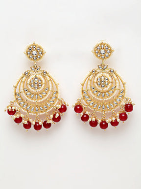 Circular Kundan Red Pearl Chandbali Earring