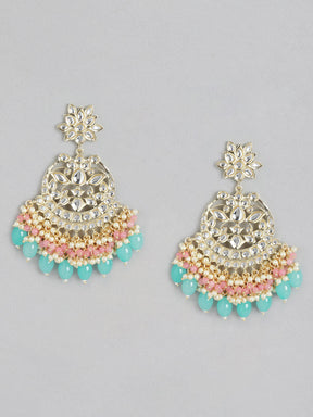 Turquoise Blue & Pink Circular Chandbalis Earrings