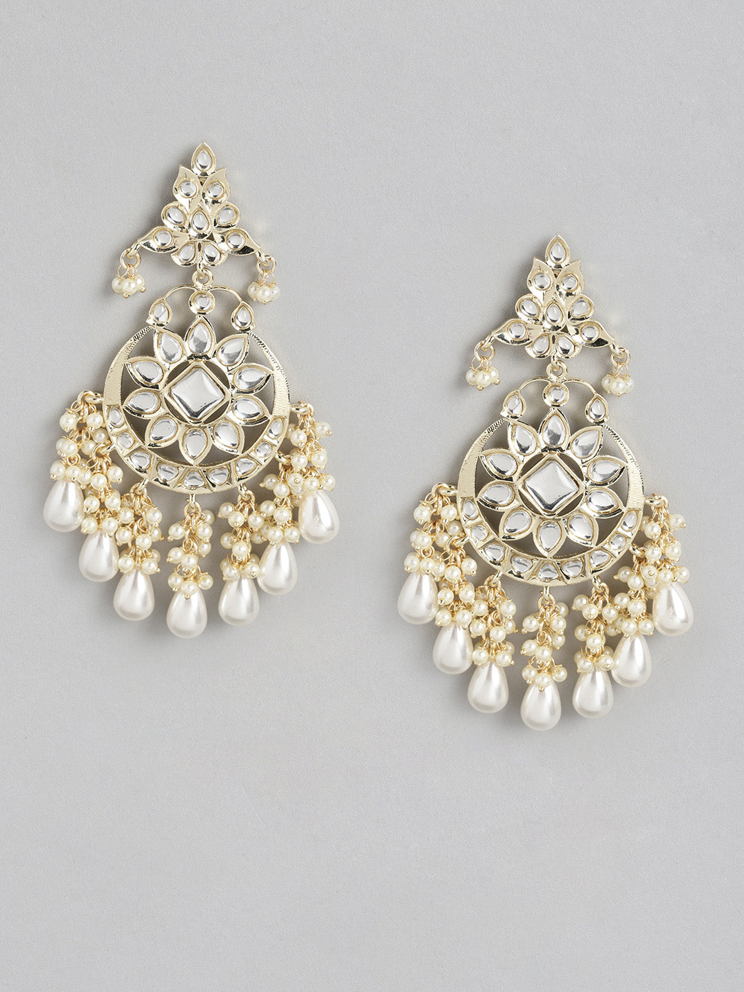 White Kundan Crescent Shaped Chandbalis