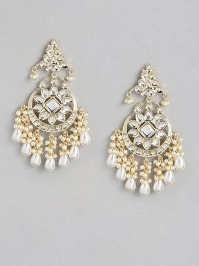 White Kundan Crescent Shaped Chandbalis