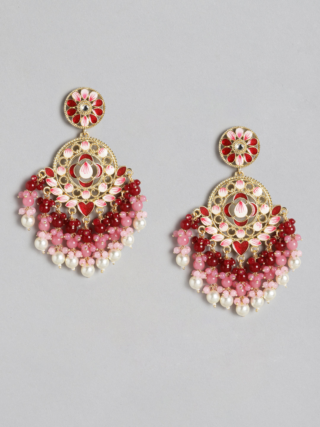 Red & Off-White Handcrafted Classic Drop Earrings