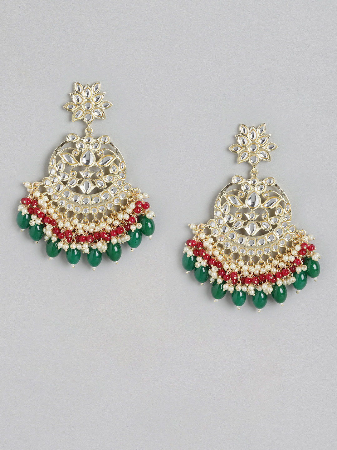 Kundan Green & Red Classic Drop Earrings