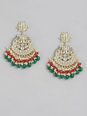 Kundan Green & Red Classic Drop Earrings