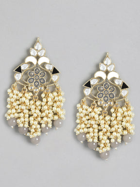 Grey Kundan Classic Drop Earrings