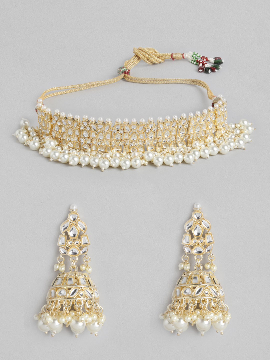 Gold-Plated Kundan-Studded & Beaded Jewellery Set