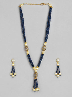 Navy Blue Gold-Plated Onyx Jewellery Set